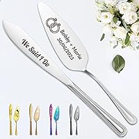 Vista 10 de STREADVE Juego de cuchillos y servidores grabados para tartas de boda, utensilios de corte personalizados para novia, novio, cortador personalizado