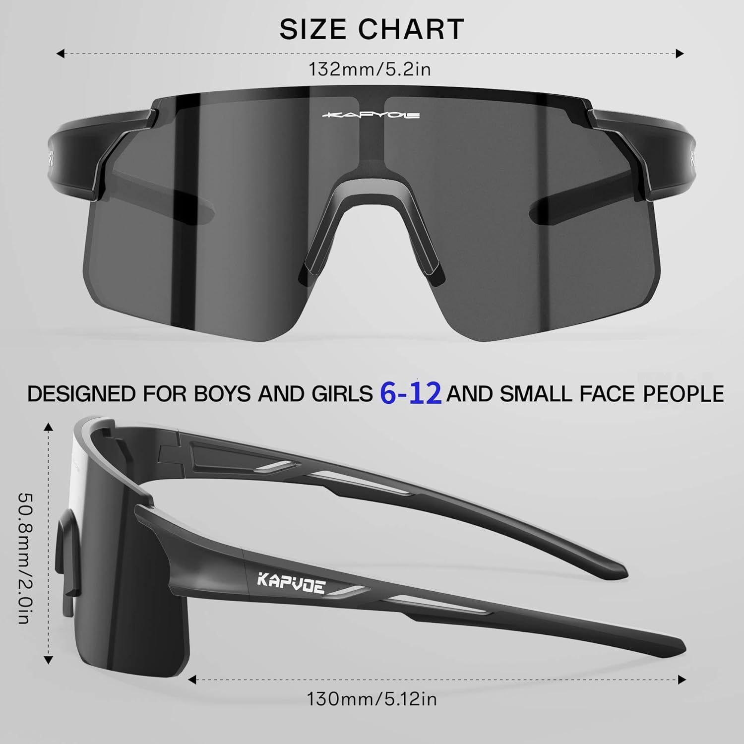 KAPVOE Kids Baseball Glasses Youth Sports Sunglasses Softball Cycling Running Shades Boys Girls Age 3-14 - K9035