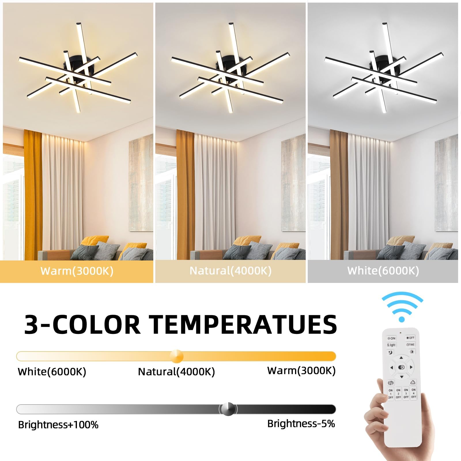 Vloitgol Modern Ceiling Light LED, 55cm Black LED Dimmable Ceiling Lights Fixtures with Remote Control - Image 2