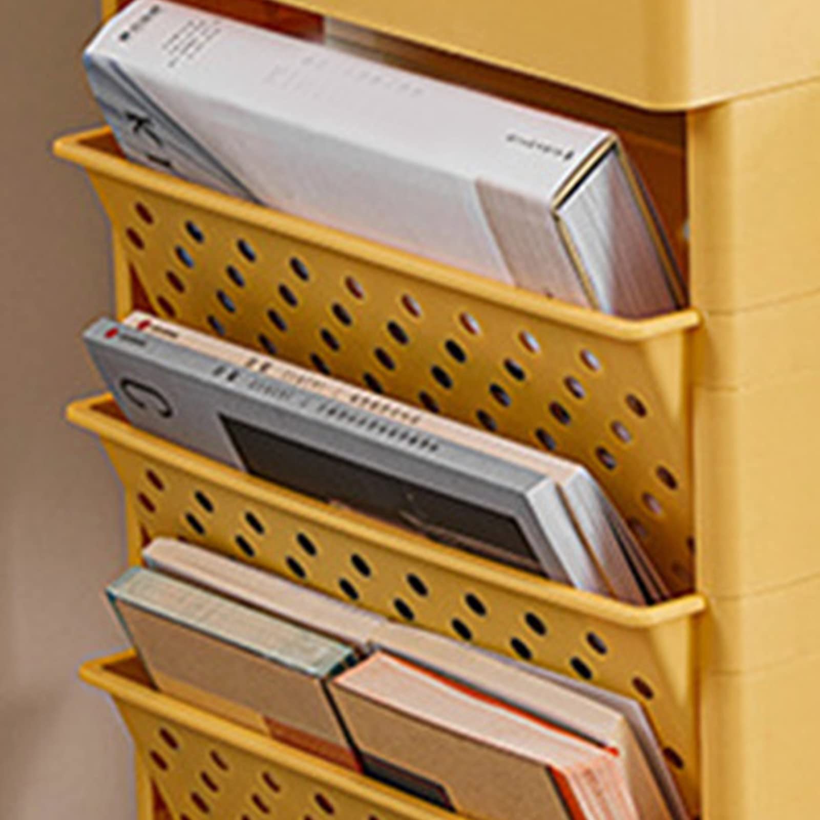 Carro de Estantería Móvil Extraíble de 5 Niveles con Ruedas Carro de Libros con 3 Estantes Planos Carro de Libros de un Solo Lado para Niños, Estudiantes, Maestros Y Adultos, Estantería(Naranja)