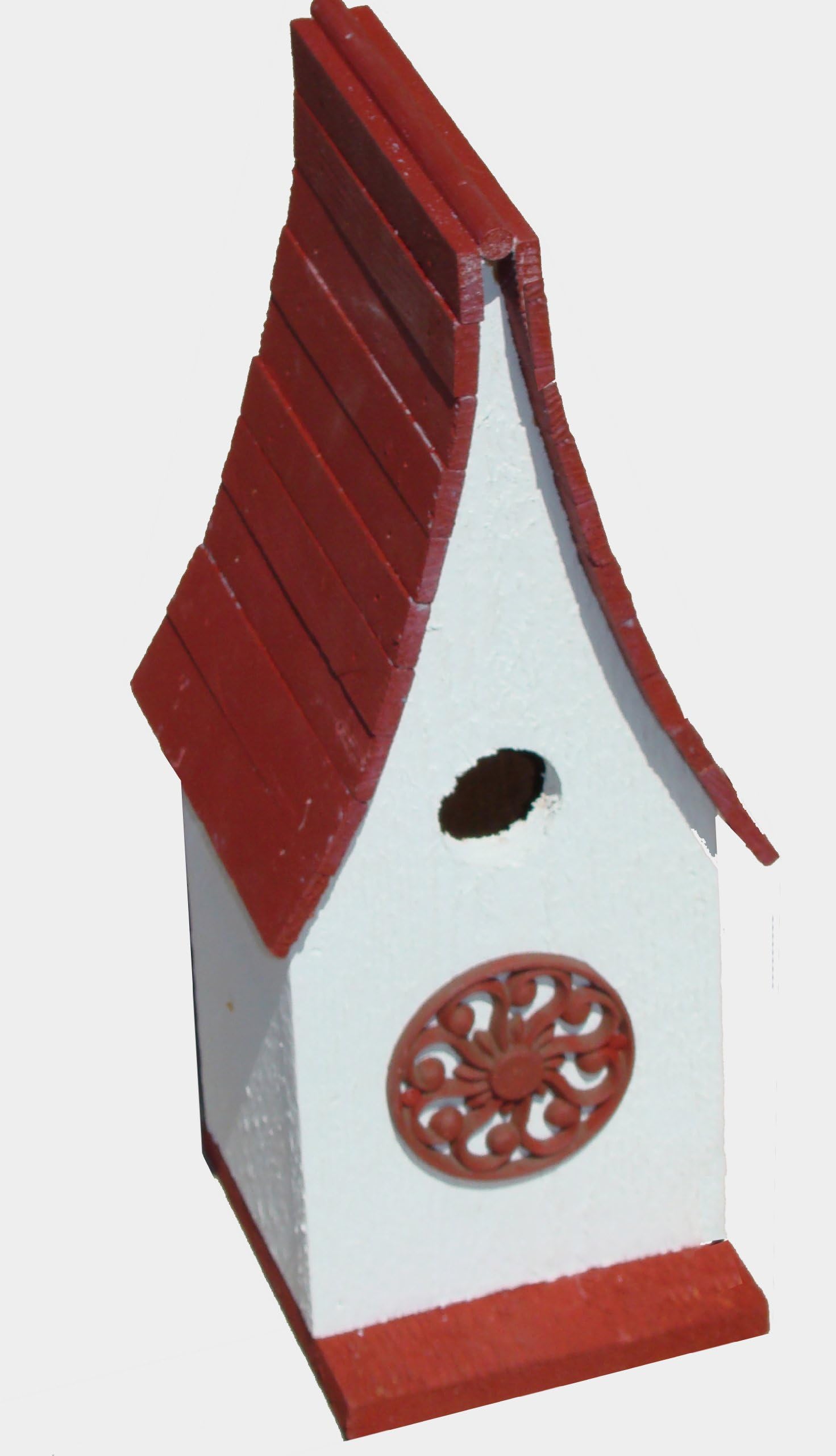 Funky Randy Birdhouse - White & Red Chalet Sloped Flat Roofed Usable House R-138