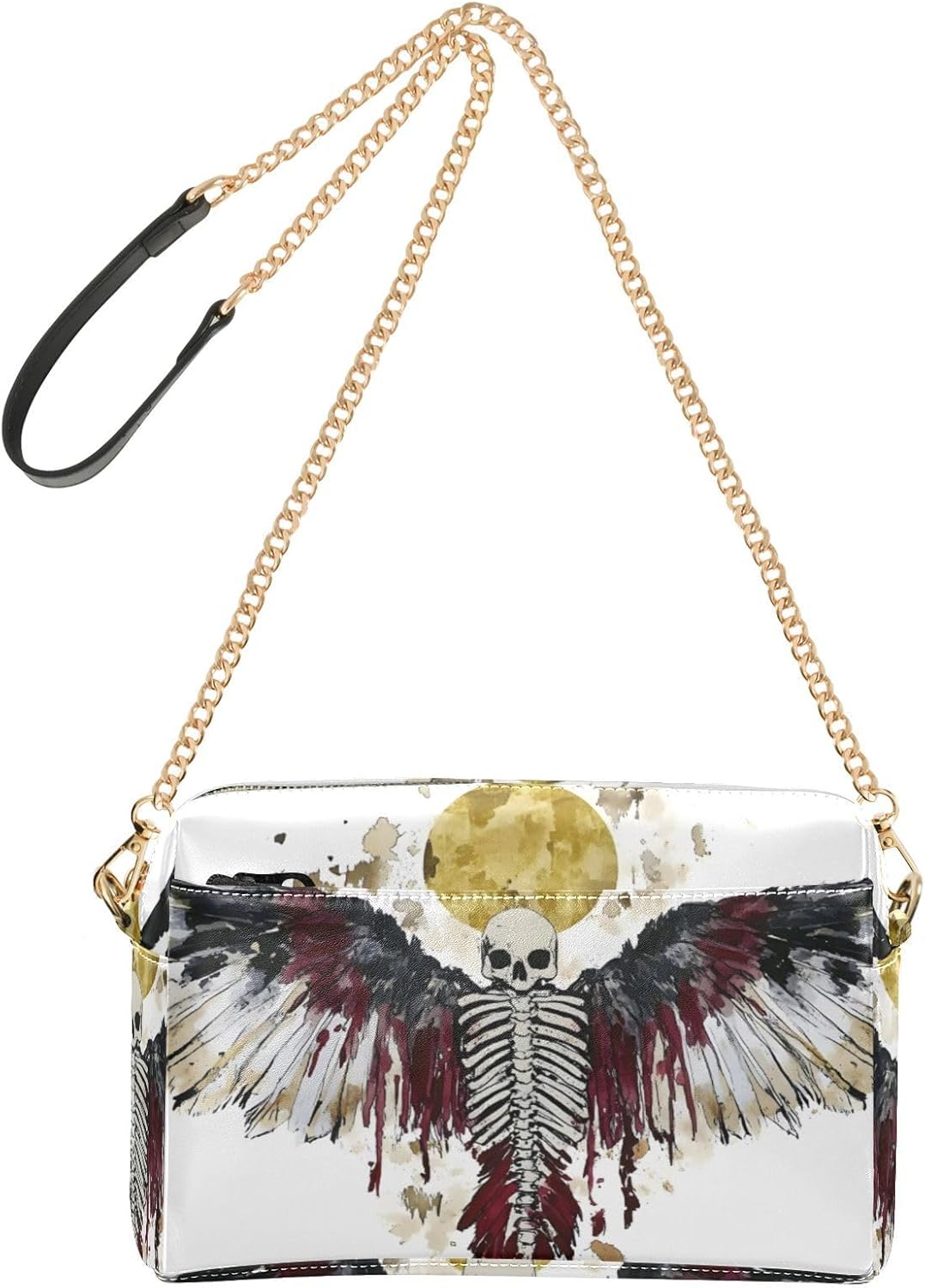 Tribal Skull Wings Women's PU Leather Crossbody Bag Shoulder Handbag Cellphone Purse with Metal Chain Strap Water Resistant Zipper Closure