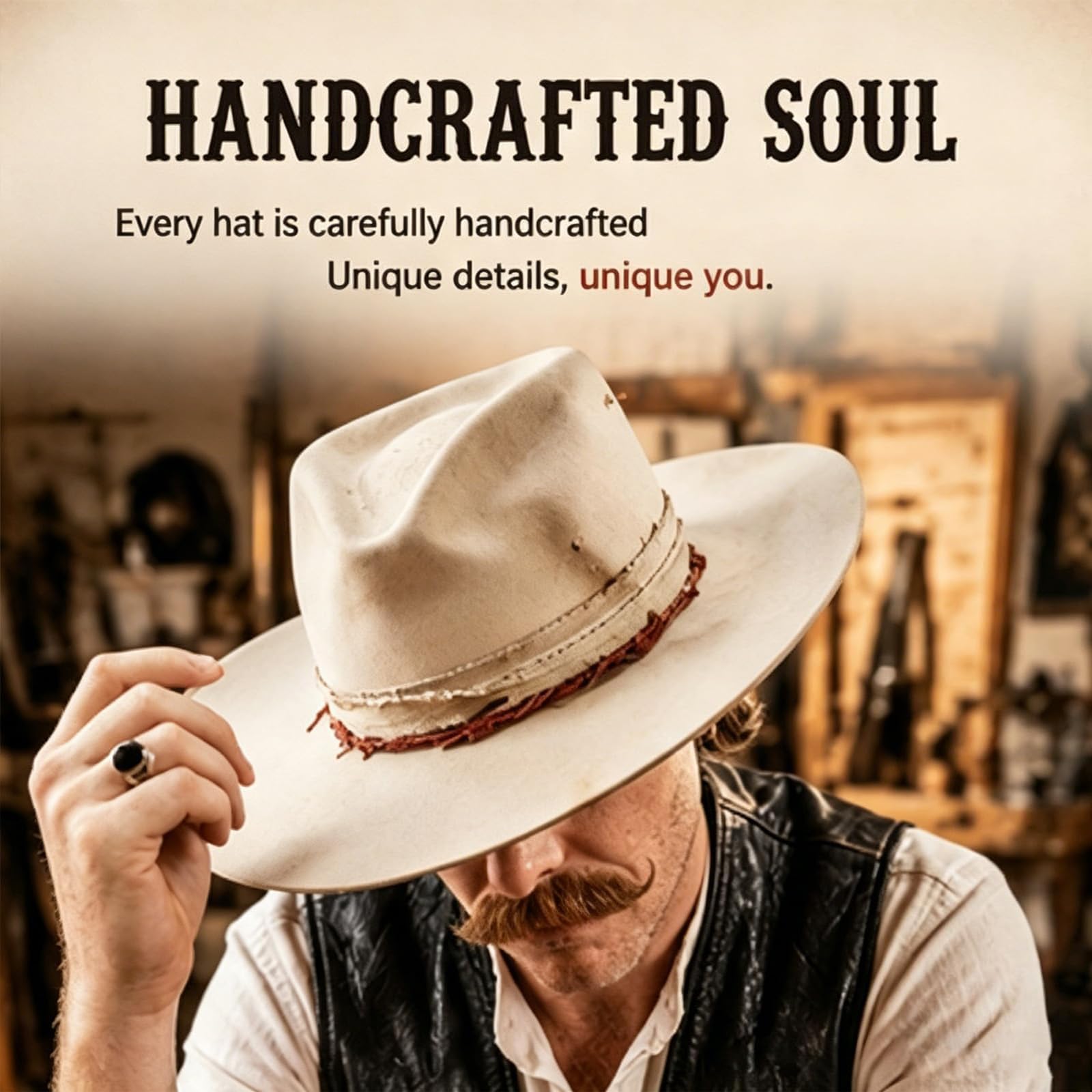 Generico Cappello da Cowboy con Teschio Hellfire Bianco Avorio, Cappello da Cowboy Western Invecchiato con Fascia con Teschio, Berretto a Tesa Larga per Uomo Donna, Copricapo da Motociclista