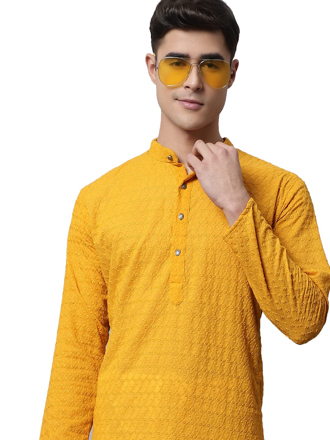 Jompers Men Mustard And Embroidered Kurta With Churidar (Mustard, Xl)