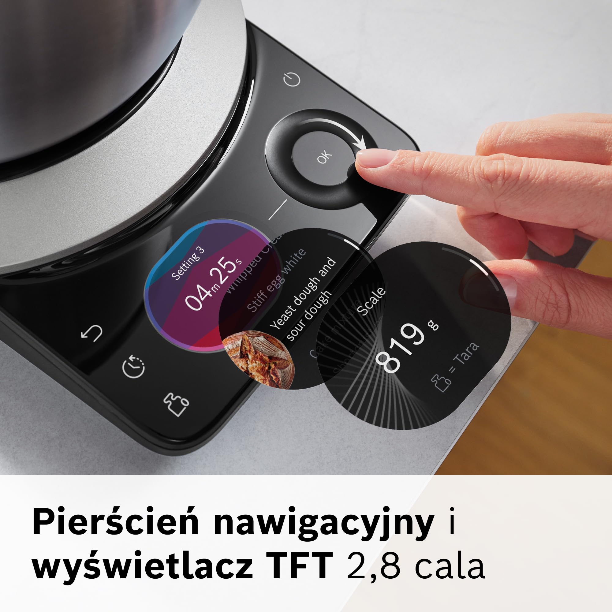 Bosch, robot kuchenny Serie 8, z wagą, silnik 1800 W chłodzony powietrzem, system mieszania planetarnego 3D, zestaw cukierniczya, misa 6,0 l, czarno-srebrna, metalowa obudowa, MUMS8ZS00