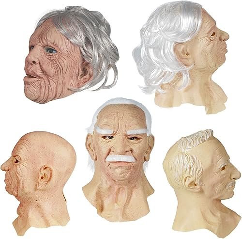 Miniatura 3 de Máscara realista de hombre anciano, cubierta facial de Halloween, máscara de látex visible para la cabeza, máscara novedosa para disfraz de fiesta