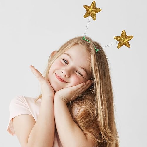 Miniatura 4 de Lurrose KALLORY - Diadema de cabeza de estrella marciana, 8 unidades, con antena alienígena, diadema de estrellas (amarillo)