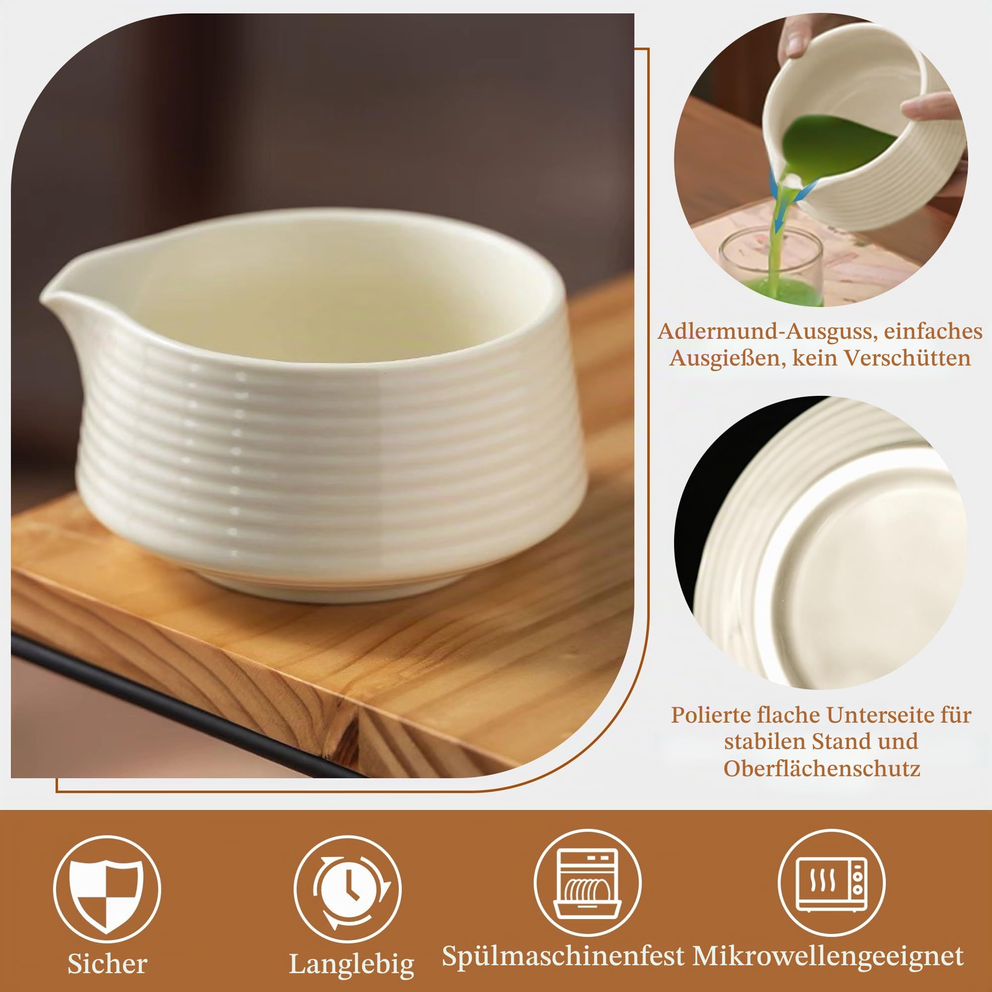 Matcha Set Beige 8-teilig Mit Matcha Schale Mit Ausgießer (Chawan)