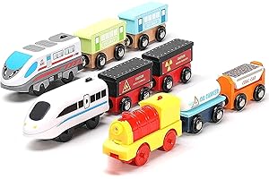 On Track USA Battery-Powered Train for Wooden Tracks, 9-Piece Motorized Action Train Set