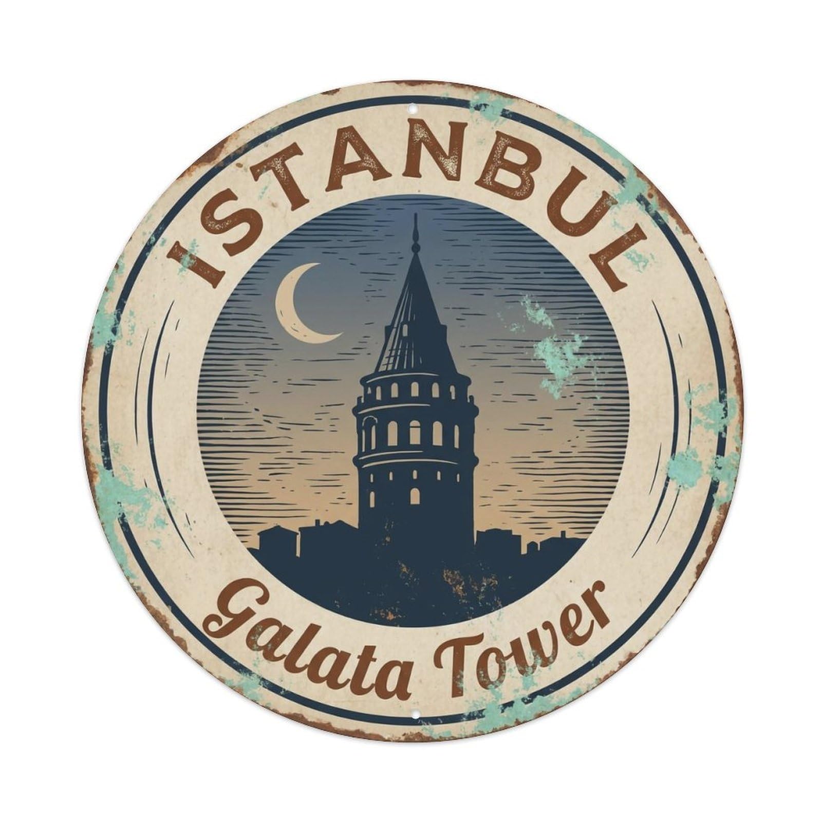 Vintage Travel Istanbul Turkey Tower Vintage Metal Tin Sign Plaque Wall Decor for Cafe, Club Bar, Office, Garden Metal Poster 8x8Inch