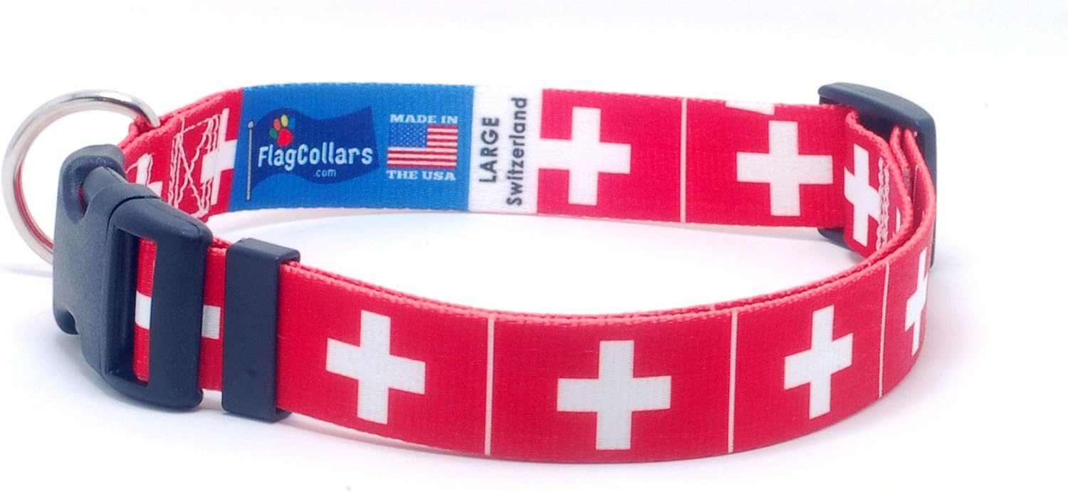 Dog Collar and Leash Set with The Switzerland Flag | Great for Swiss Holidays, Special Events, Festivals, Independence Days and Every Day Strong Safe