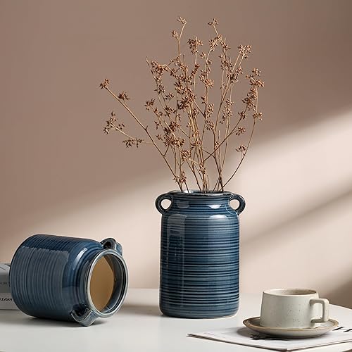 Vista 26 de Florero de cerámica rústica de color blanco envejecido para centros de mesa, cocina, oficina o sala de estar (5.9 x 6.3 pulgadas)