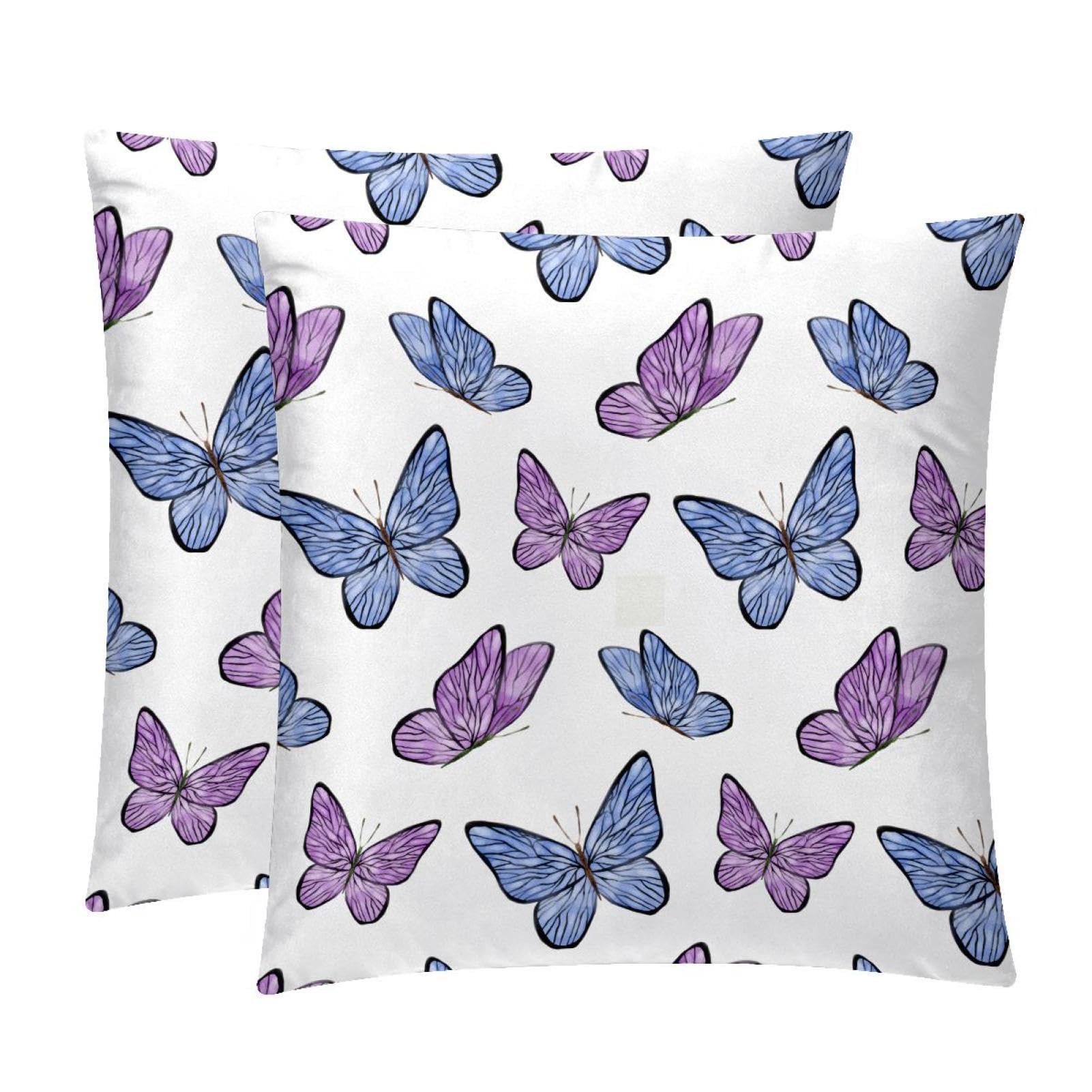 TDGKPZ Colorful Butterfly Throw Pillow Covers 2 Pack Pillowcases Soft Cozy Pillow Cases For Couch Bed Sofa 50x50cm