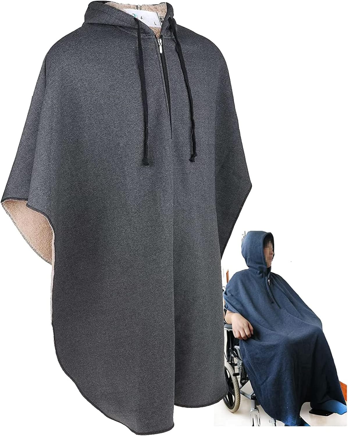 Wheelchair Blanket Adult Hooded Jacket, Warm Windproof