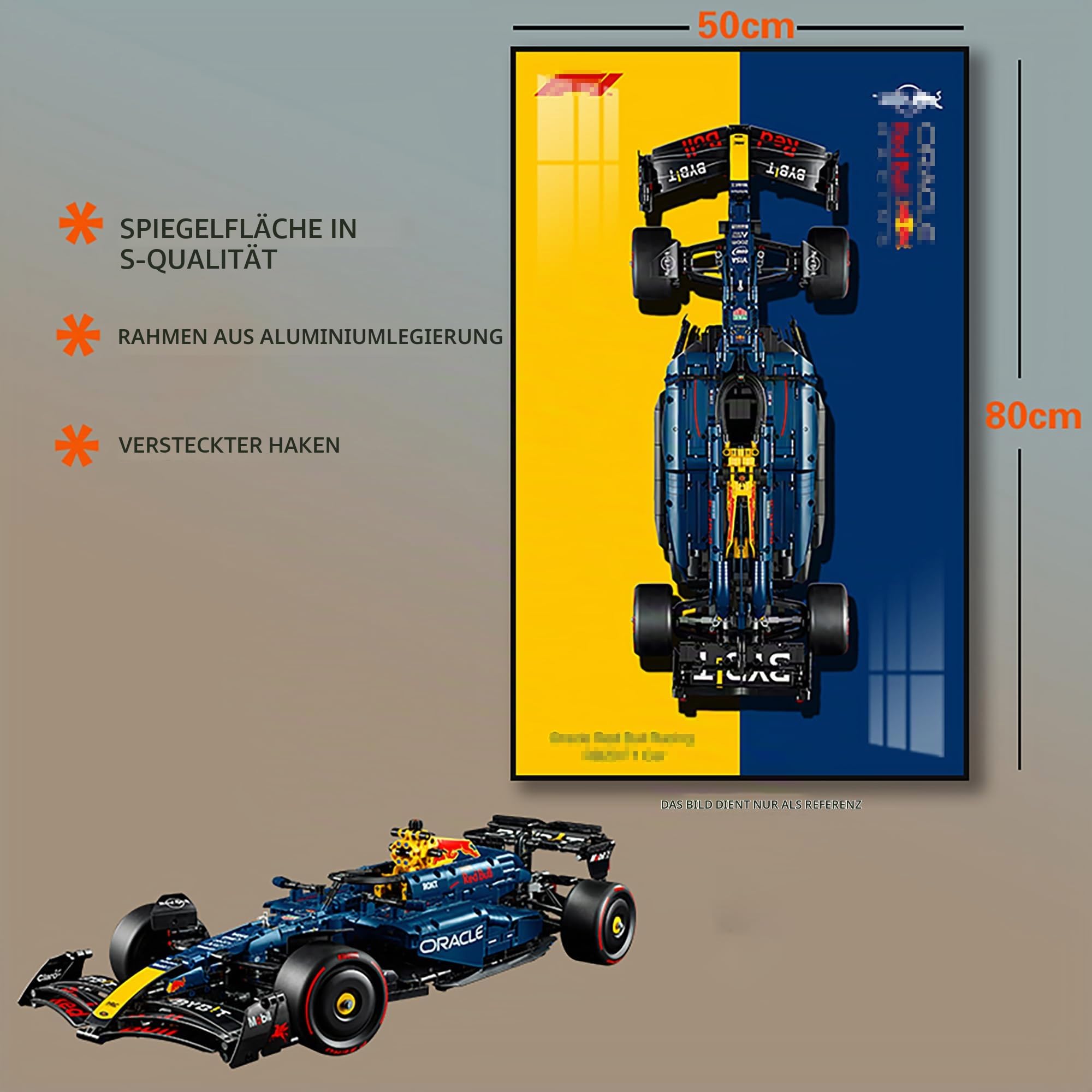 Wandplatte für LEGO Technic 42206 Red Bull RB20 F1, kompatibel mit Le/Go Auto-Display, Geschenkideen für LEGO Fahrzeugliebhaber, nur Wandplatte (Größe