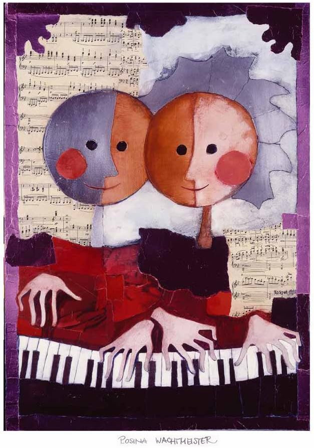 Art Print"Four-hand piano playing" By Rosina Wachtmeister with Autograph Signature (15.75x19.75")