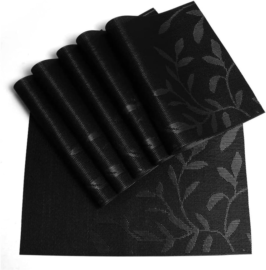 Black PVC Placemat Jacquard Table Mat Coffee Shop Non-Slip Hot Placemat Bowl Mat Coaster Table Mat Kitchen Accessories (Color : A Size : 30x45cm 4pcs)
