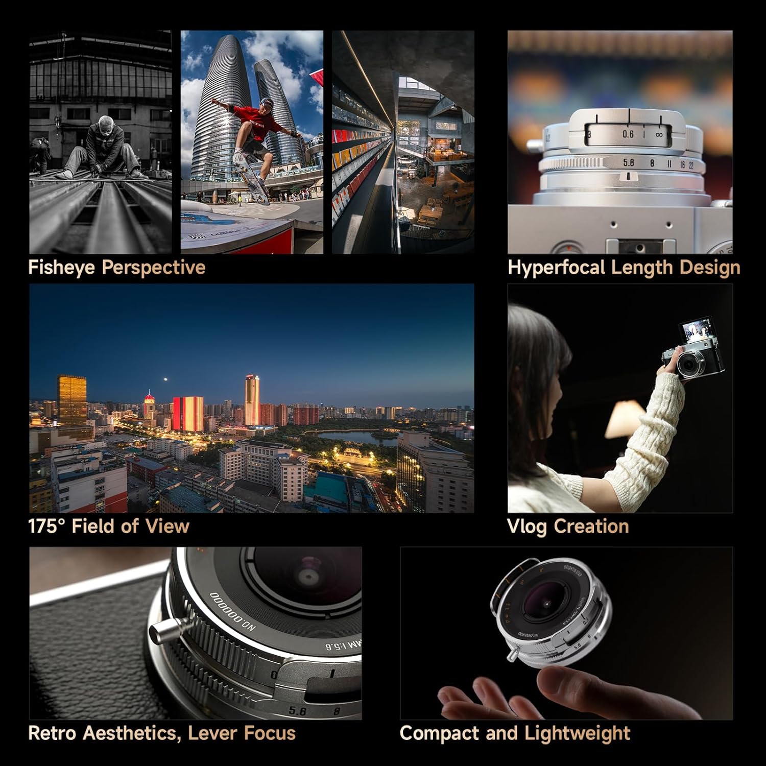 Brightin Star 10mm F5.6 Pro Fisheye APS-C Silver Lens for Fuji XF Mount, 175° Ultra-Wide Angle Manual Focus Prime Mirrorless Cameras Lens Fit for XT5, XT4, XT30, XPRO3/1, XT200, XS10, XA7, XE4