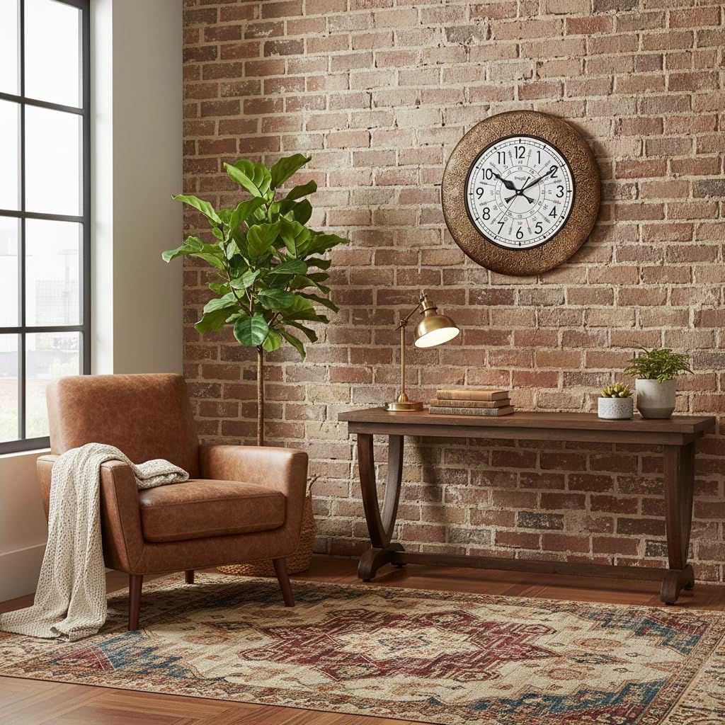 Ethnic Handcrafted Designer Wall Clock with Decorative Metal | Golden Antique Wooden Wall Clock for Living Room | 24 Hours | 16 Inch | Vintage Design | Silent Sweep Movement [KTWC213N]