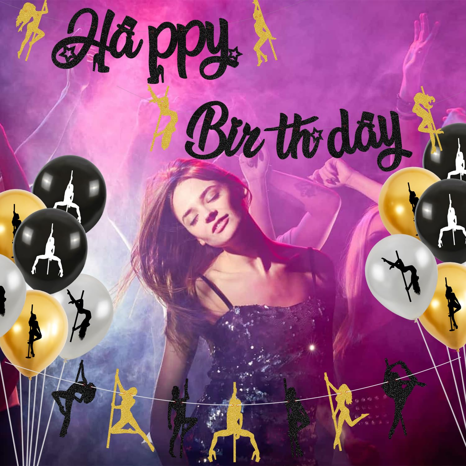 Set Banner Twerk Per Decorazioni Festa Pole Dance, Oro E Nero, Con 2 Striscioni Glitterati 18x11,7 Cm, Per Addio Al Nubilato E Compleanni Per Adulti