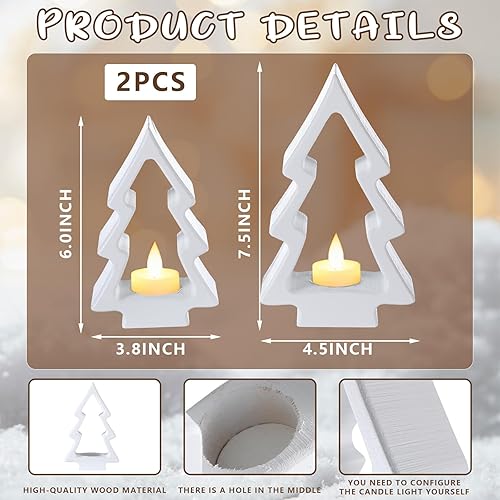 Miniatura 3 de 2 portavelas de árbol de Navidad, portavelas de madera blanca, candelabros rústicos de madera para decoración de mesa de Navidad, centro de mesa,