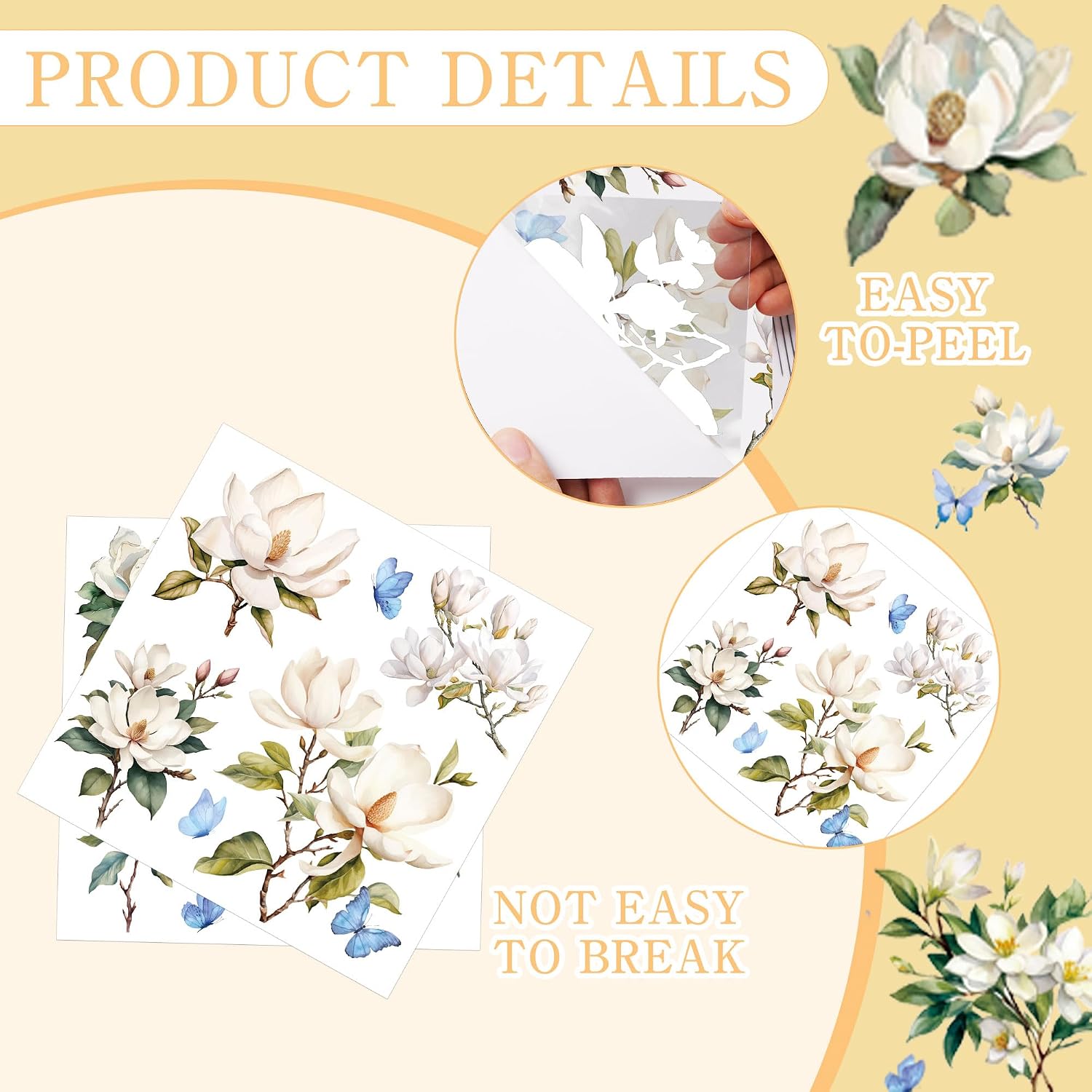 White Magnolia Rub on Transfers for Crafts: 12 Pcs Vintage Flower Rub on Transfers for Furniture, Floral Rub on Sticker Decals, UV DTF Transfer Stickers, DIY Crafts for Wood Glass Home Decor