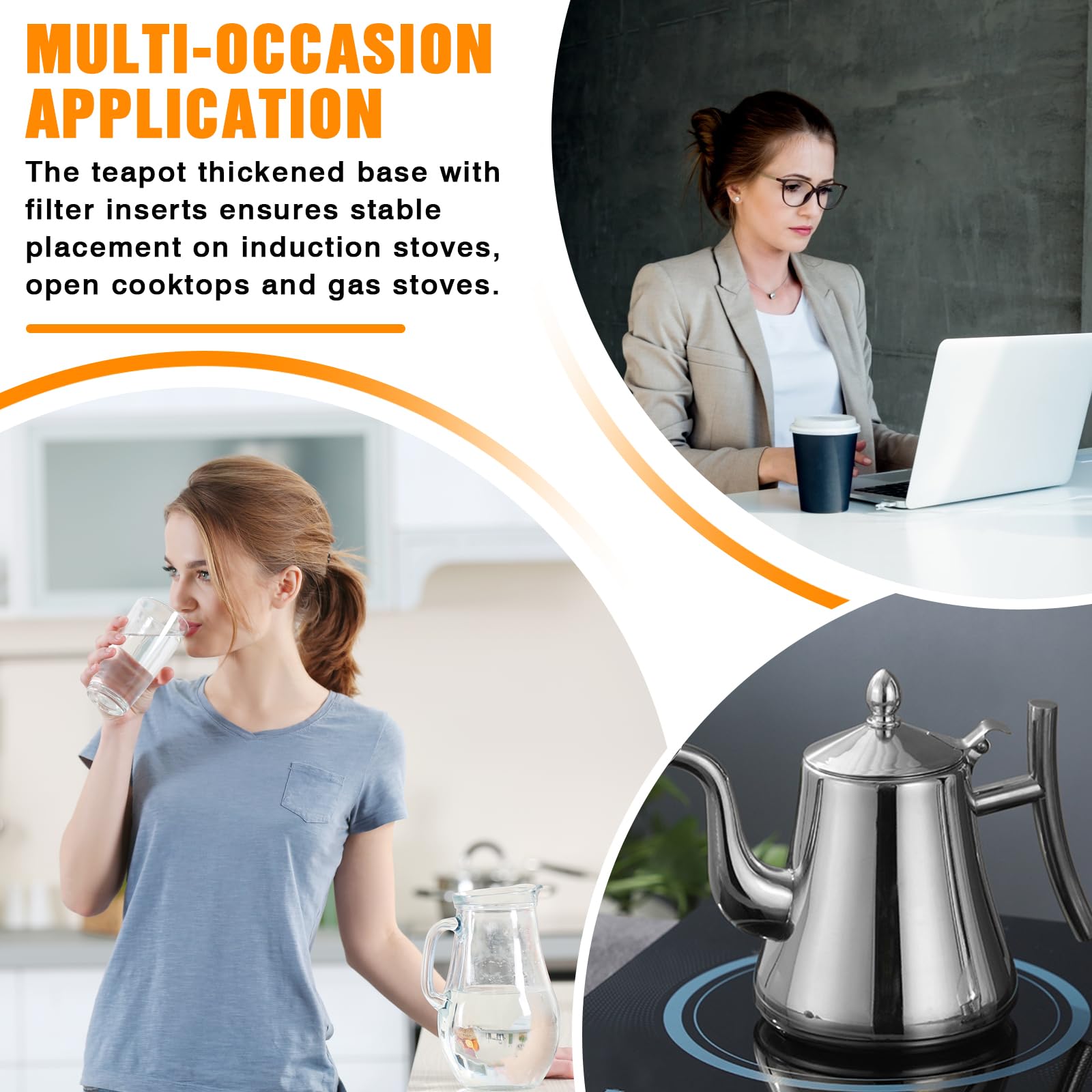 Teiera con inserto per colino, teiera in acciaio inox con filtro da 1 l, teiera a doppia parete con coperchio, teiera, teapot, tea per fornelli a induzione, fornello elettrico in ceramica a gas