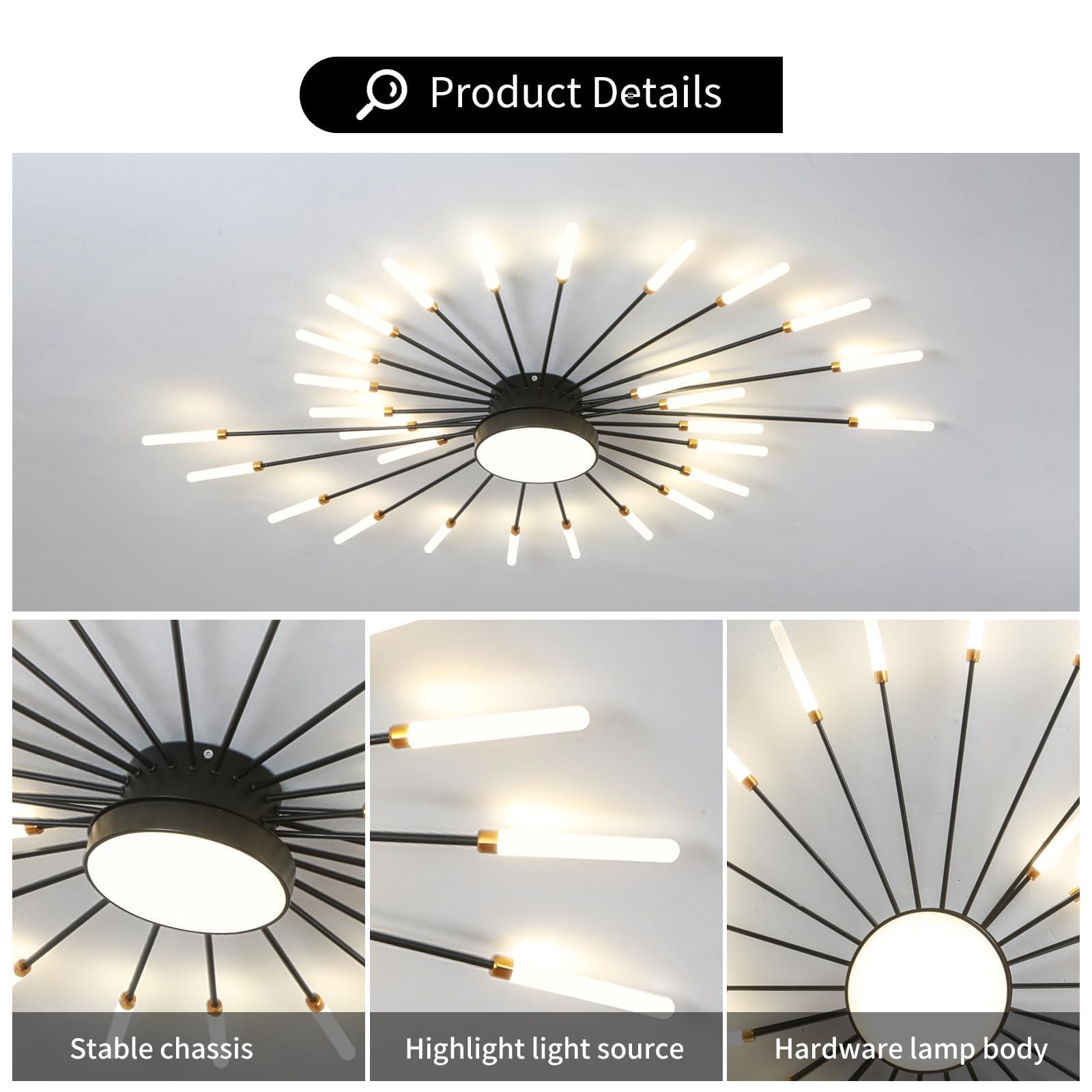 Plafonnier Led Moderne, Lustre 28+1 TêTes À Intensité Variable,Plafonniers Doré Pour Chambre À Coucher,Salon,Cuisine,Salle À Manger, Restaurant,Bureau, 3000K-6000K Avec Télécommande