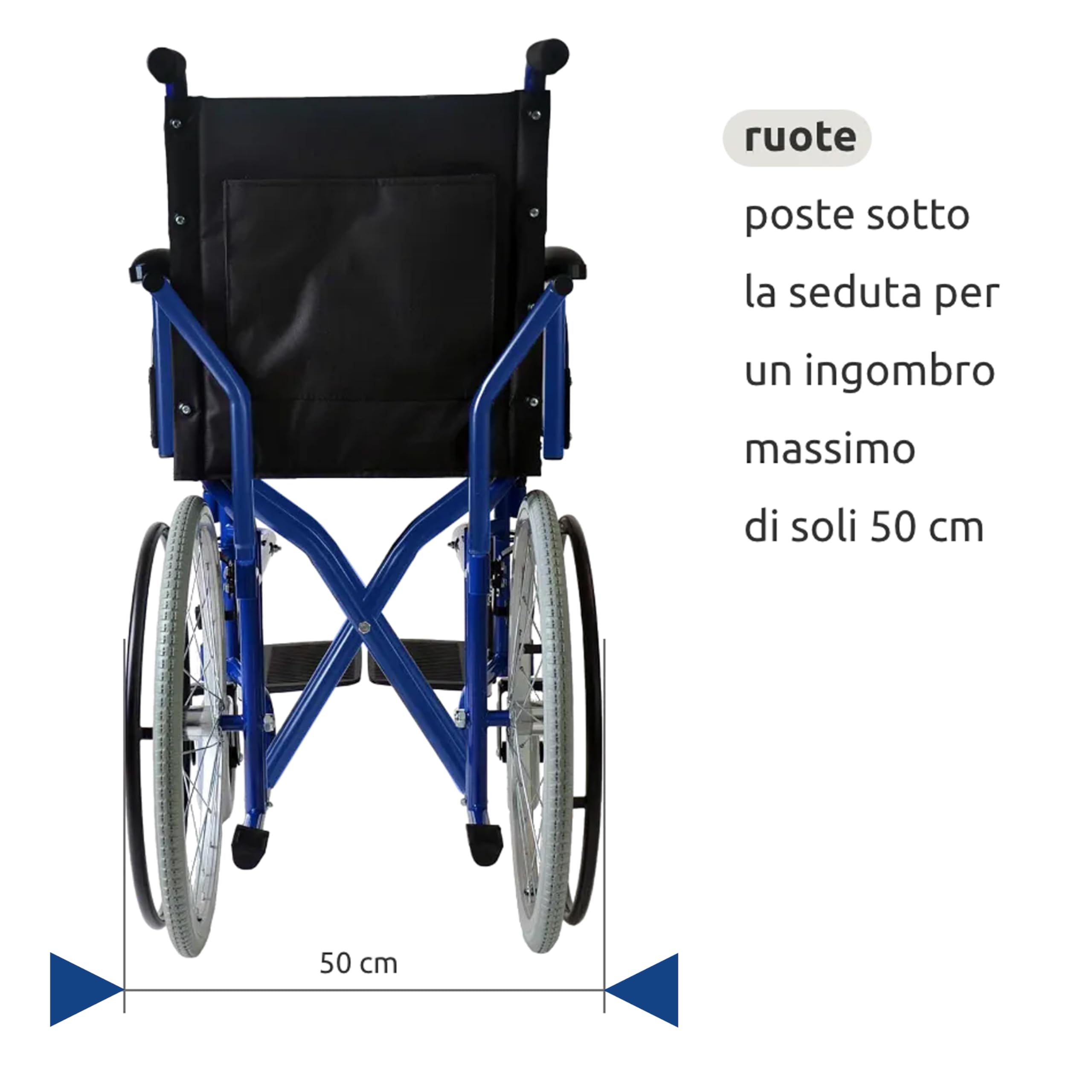 GOVITA Carrozzina Pieghevole Per Passaggi Stretti, Ideale Per I Passaggi In Ascensore_Gostreet Slim 40 Cm - Telaio Doppia Crociera In Acciaio Sedia A Rotelle Pieghevole Slim (BLU)