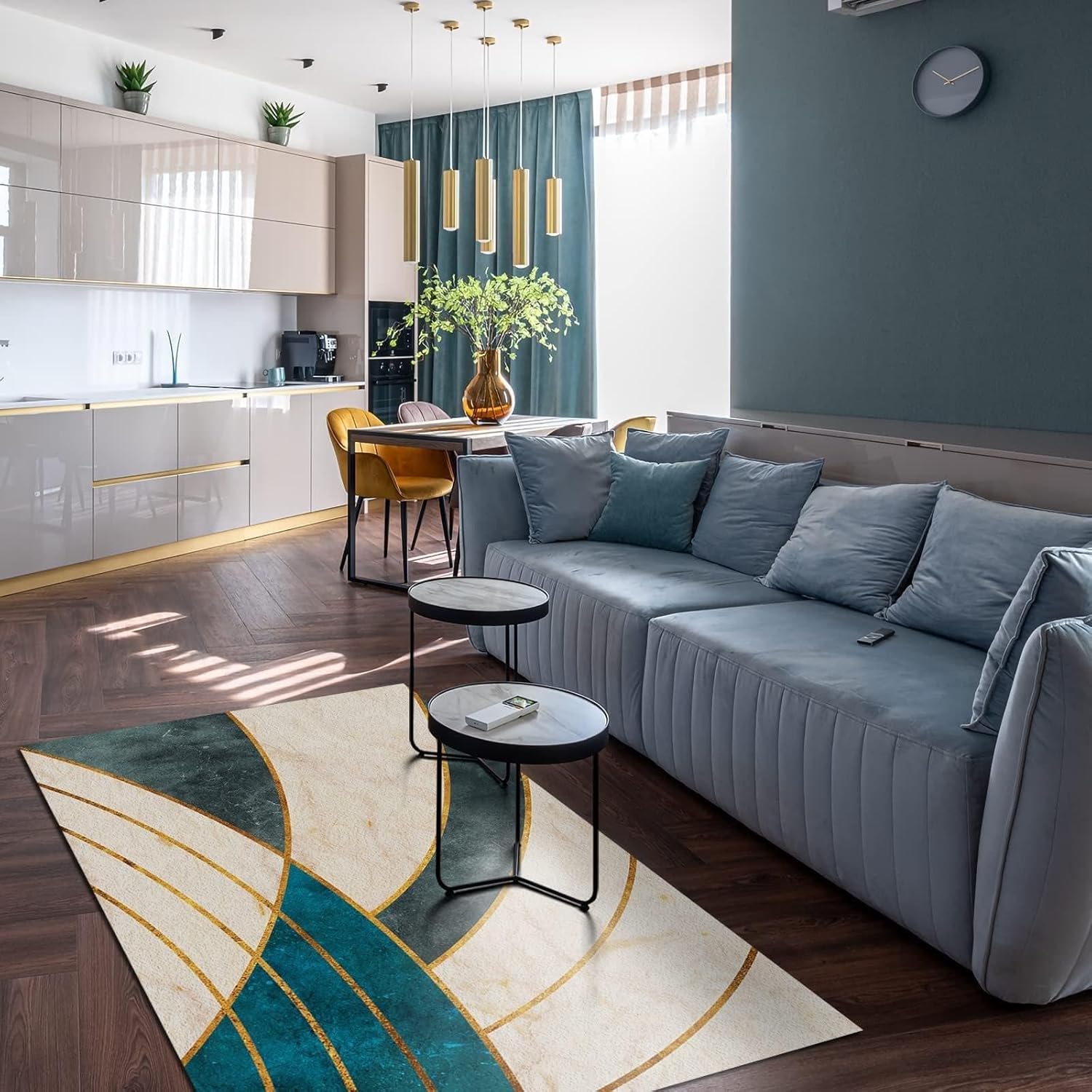 Green Gold Marble Texture Area Carpet, Retro Geometry Light Luxury Living Room Rugs, Indoor Carpet Washable Non-Slip Breathable Durable for Bedroom Study Dining Room Office3 x 2ft