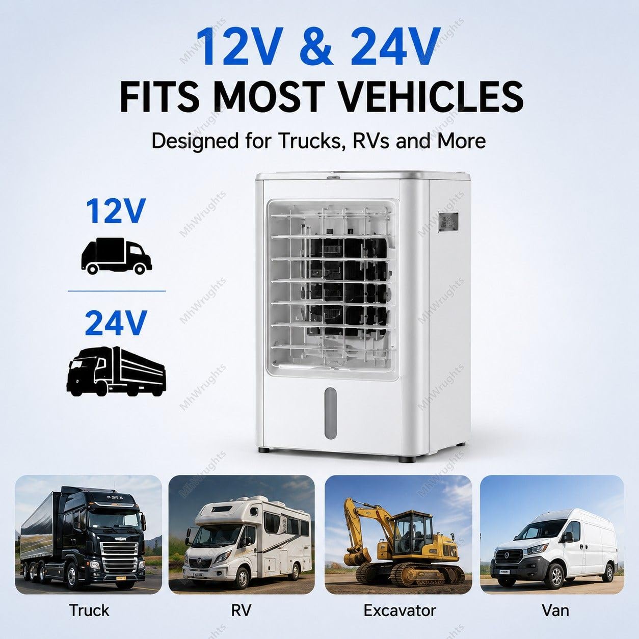 Raffrescatore d'aria portatile 12V/24V, mini condizionatore evaporativo 4 in 1 con serbatoio dell'acqua da 4 litri, ventilatore di raffreddamento con telecomando per camion e camper car&home-12V