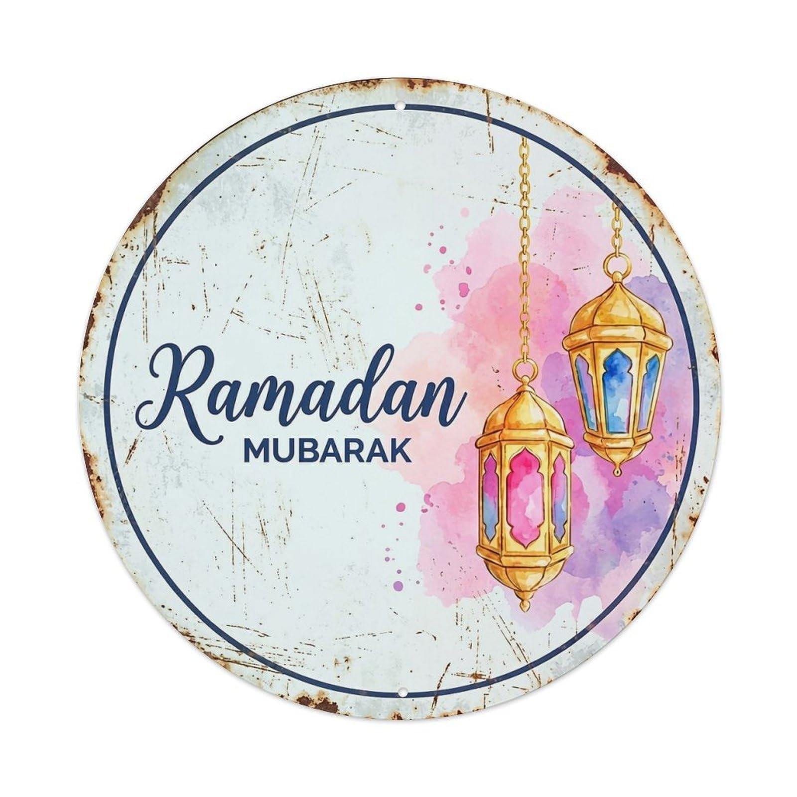 Jdyansheng Vintage Ramadan Mubarak Lantern Watercolor Design Tin Sign Metal Poster Metal Signs For Home Man Cave Bar Cafe Kitchen Laundry Room Wall Decorations 8X8 Inches