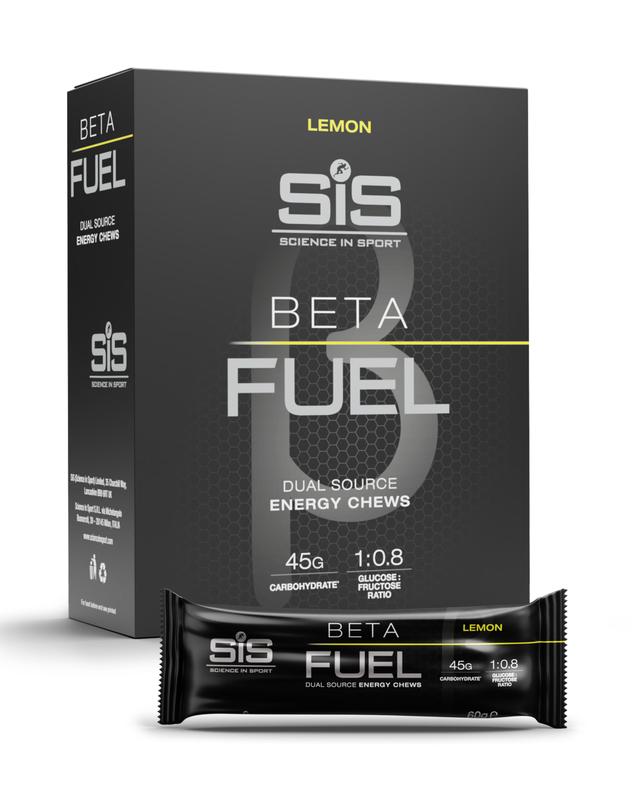 Science In Sport Beta Energy Chews | 46g Carbohydrates | 1:0.8 Maltodextrin:Fructose Ratio | Dual Source Energy Chews | Easily Digestible | Lemon Flavour | 6 Pack Lemon 6 Pack