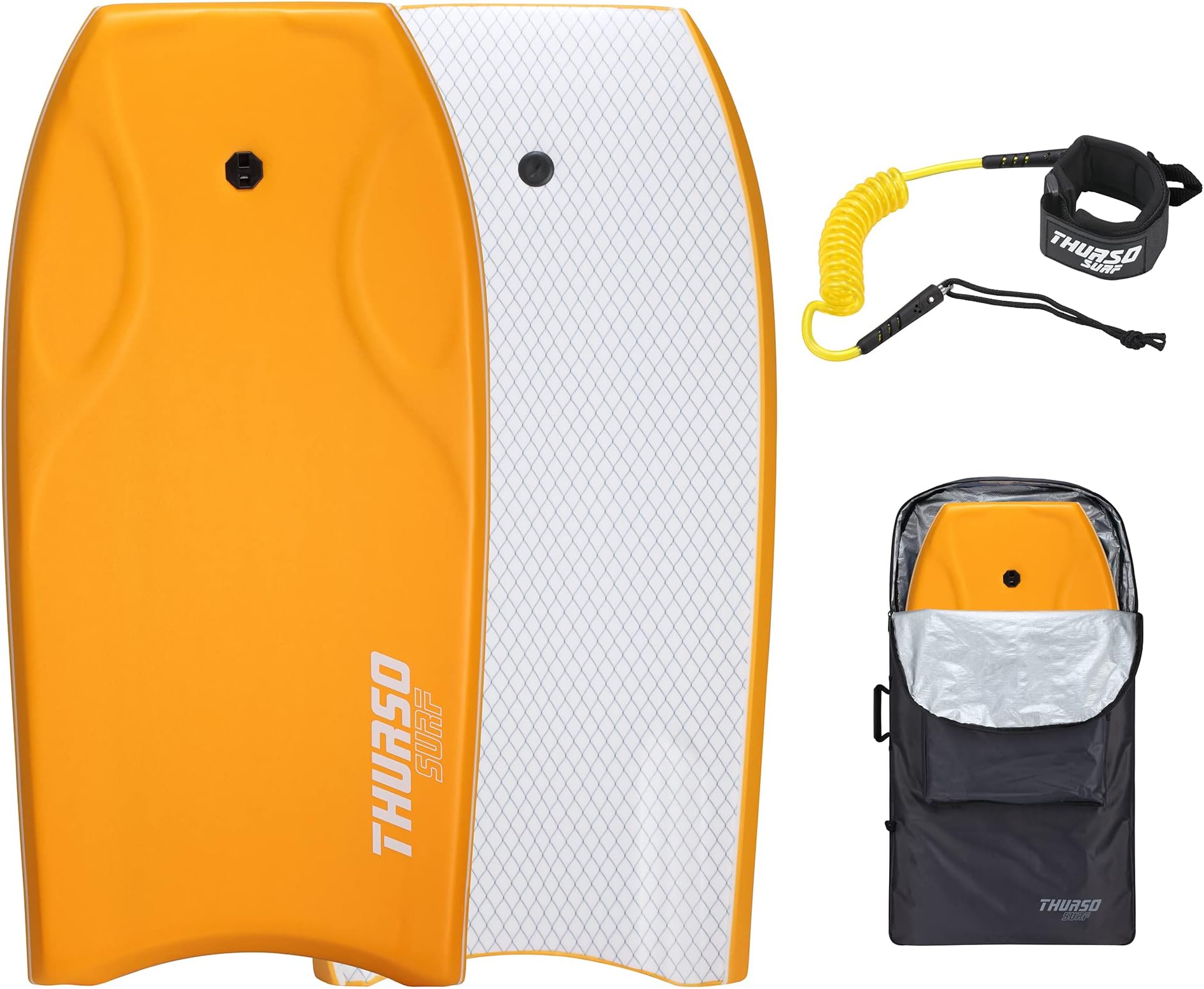 Lightning 42'' Bodyboard Package PE Core IXPE Deck HDPE Slick Bottom Durable Lightweight Includes Double Stainless Steel Swivels Leash and LUX Bodyboard Bag (Tangerine)