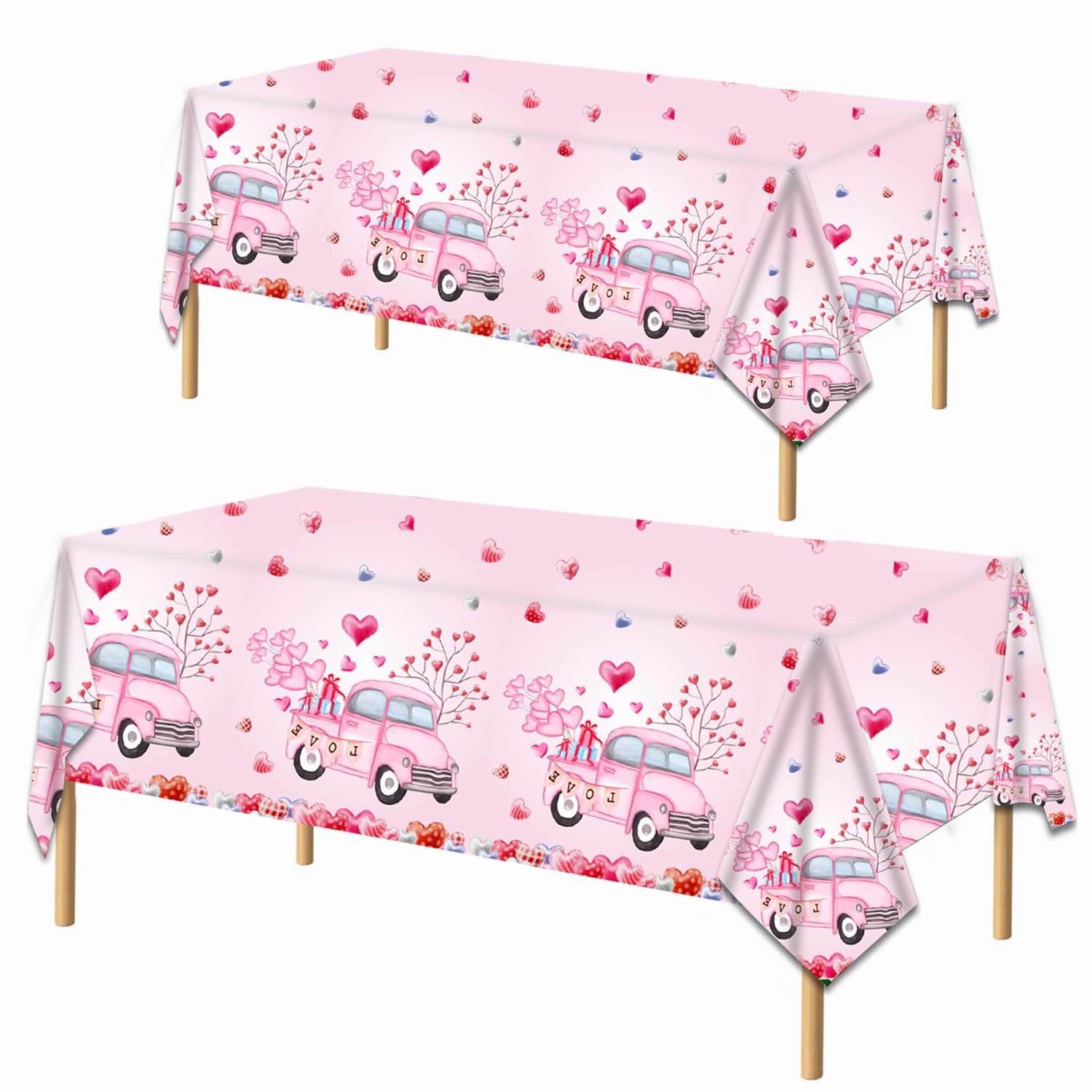 2Pcs 137*274cm Valentine's Day Table Cloth Rectangular Dining Disposable Tablecovers with Pink Heart,Pink Plastic TableCloth Table Covers for Wedding,Baby Shower,Picnic,Birthday Parties Decoration