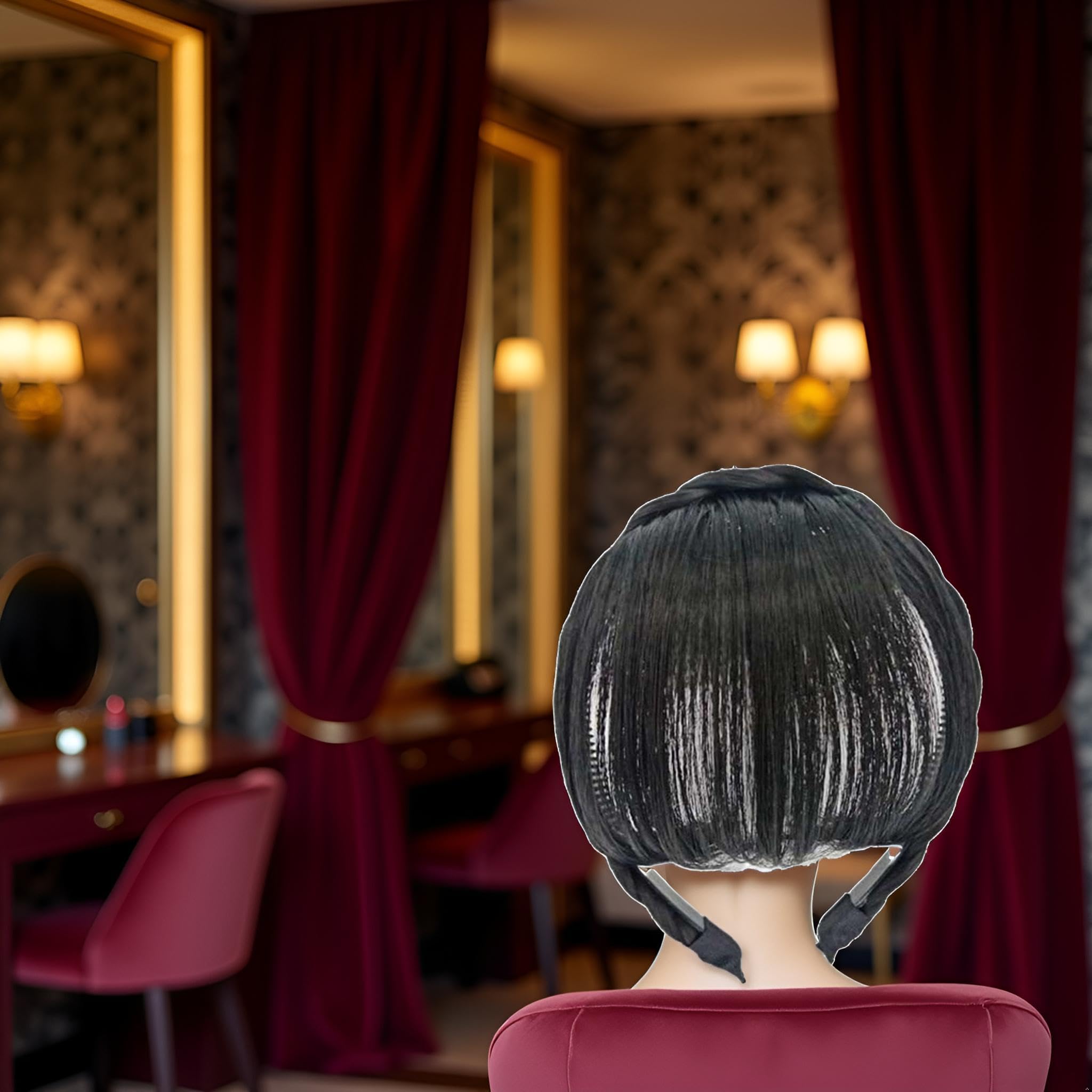 Extensiones de cabello humano 100% negro, con clip, color negro medio, fleco con flequillo, con red agradable, flequillo plano natural y ordenado con sienes para mujer, postizo de una pieza 5