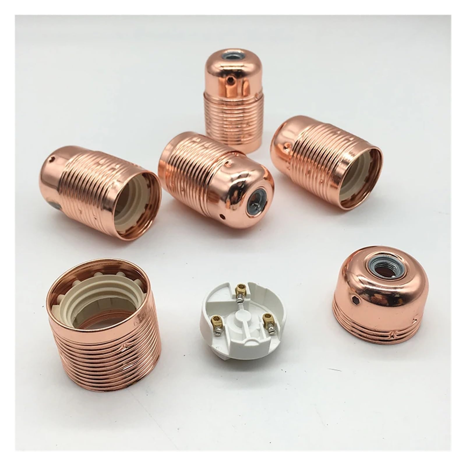 DIY Lampensockelhalter E26 E27 Lampenfassungen Keramik Industrie Retro Metall Beleuchtungsbeschläge for Pendellampenschirm mit Ring wanglan (Size : E26 E27, Color : Rose Gold)