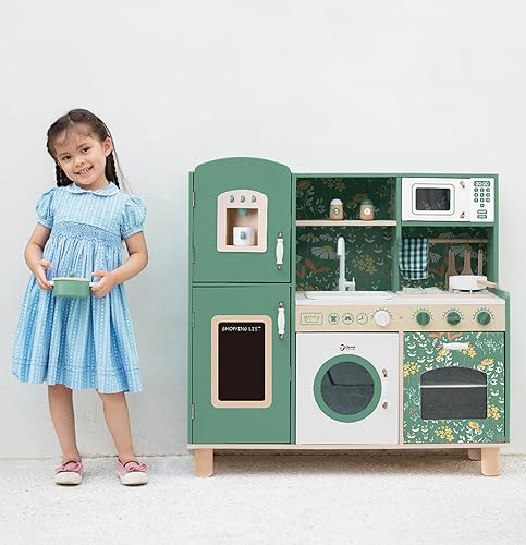 Miniatura 25 de Classic World Juego de cocina vintage de madera con fregadero, estufa, armarios, lavavajillas y accesorios para niños, cocina creativa para niños a