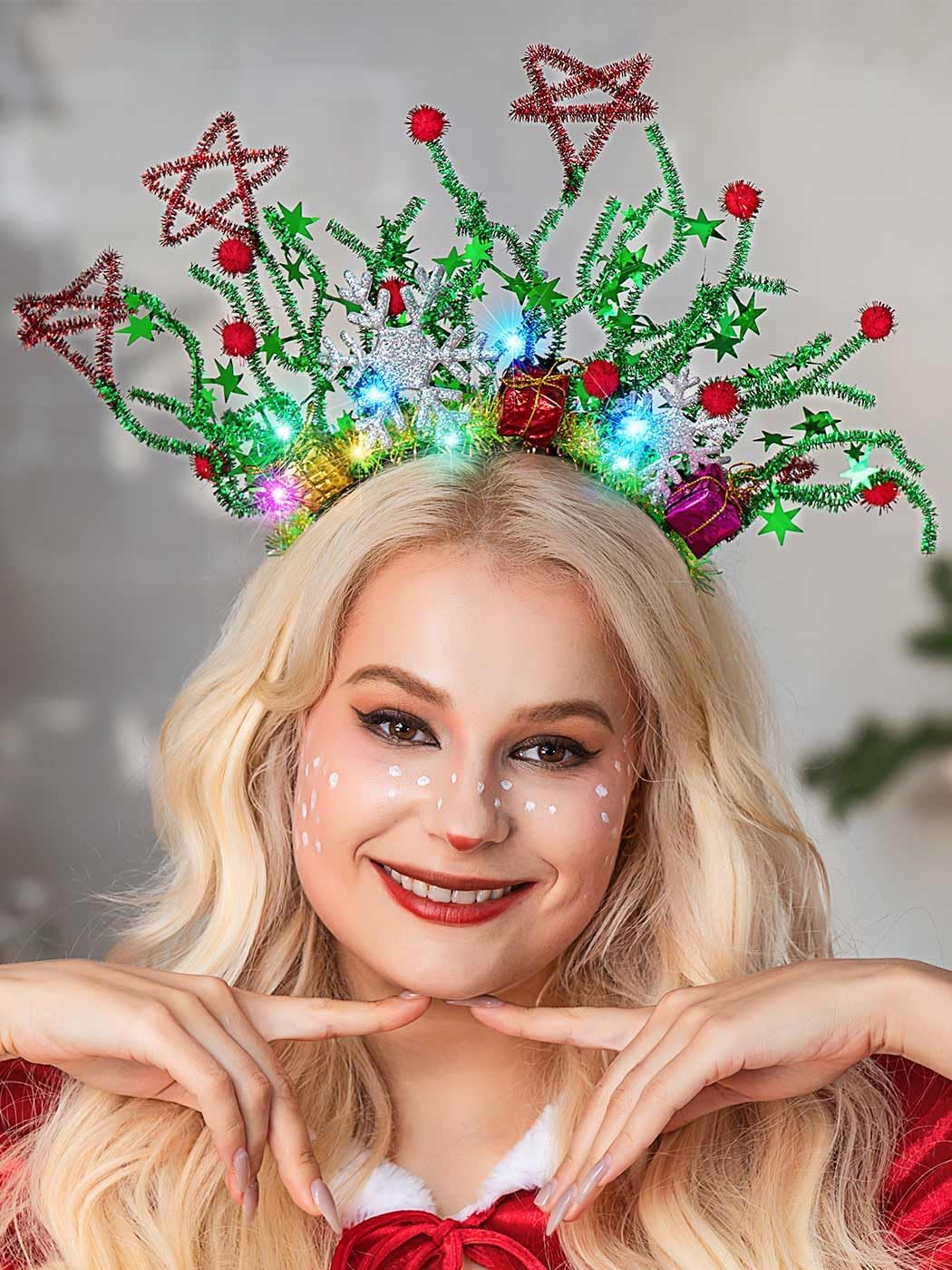 Brinie Light Up Christmas Headband Green LED Xmas Hair Band