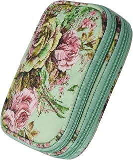 Crochet Hook Case Knitting Organizer Portable Double Layers Nylon Spacious Design Suitable for Travel Home Gift Giving, Green Peony