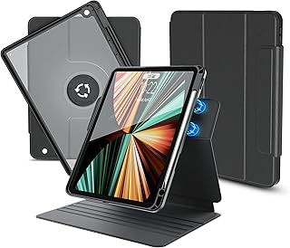 Rotating Case for ipad 7th / 8th / 9th Generation Case with Pencil Holder, Dechable ipad Case 10.2 inch with Foldable Magnetic Stand, Auto Sleep/Wake, 11 Different Positions, Black