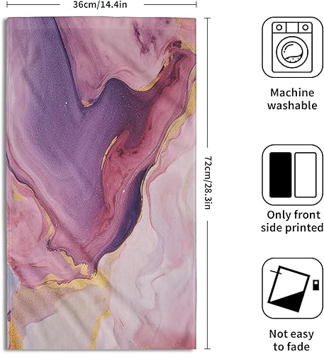 Miniatura 2 de Toalla de mano de mármol rosa púrpura  Juego de 2 toallas de baño de tinta de mármol con textura de piedra dorada, pintura abstracta, hermoso
