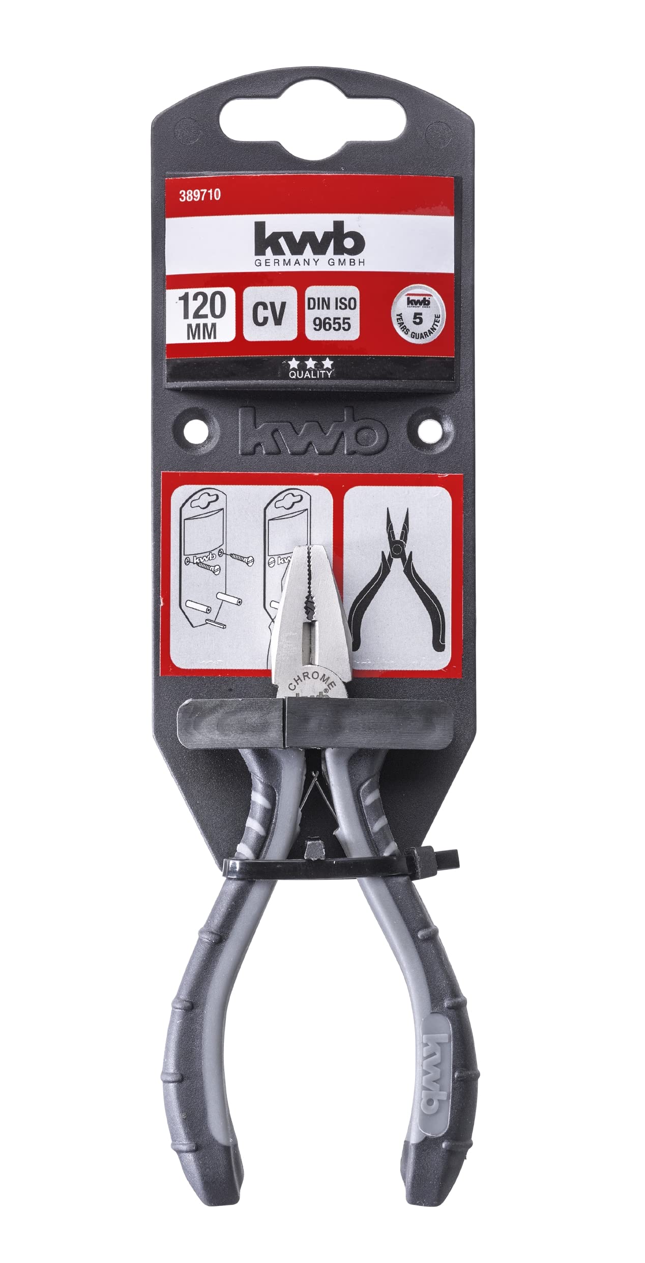 kwb Electronics Combination Pliers 120 mm 389710, according to DIN ISO 9655, self-opening, handy, Chrome - Image 2