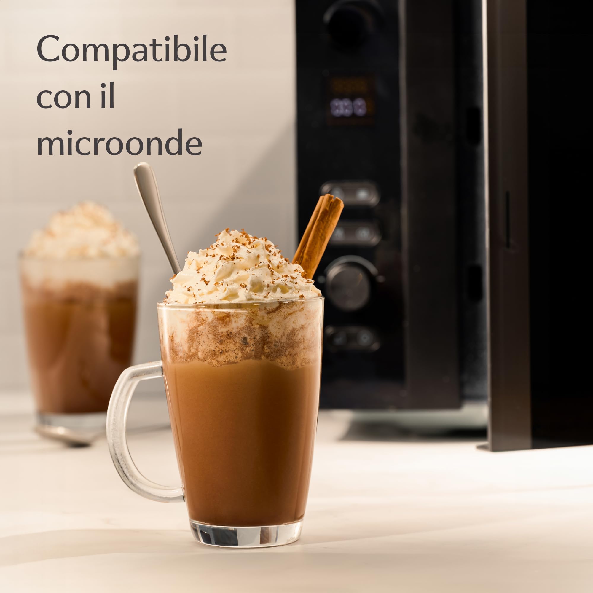 Cosumy 6 Tazze da Latte Macchiato con Cucchiaini Lunghi - 300ml - Mantengono il Calore - Lavabili in Lavastoviglie - Bicchieri da tè e da caffè