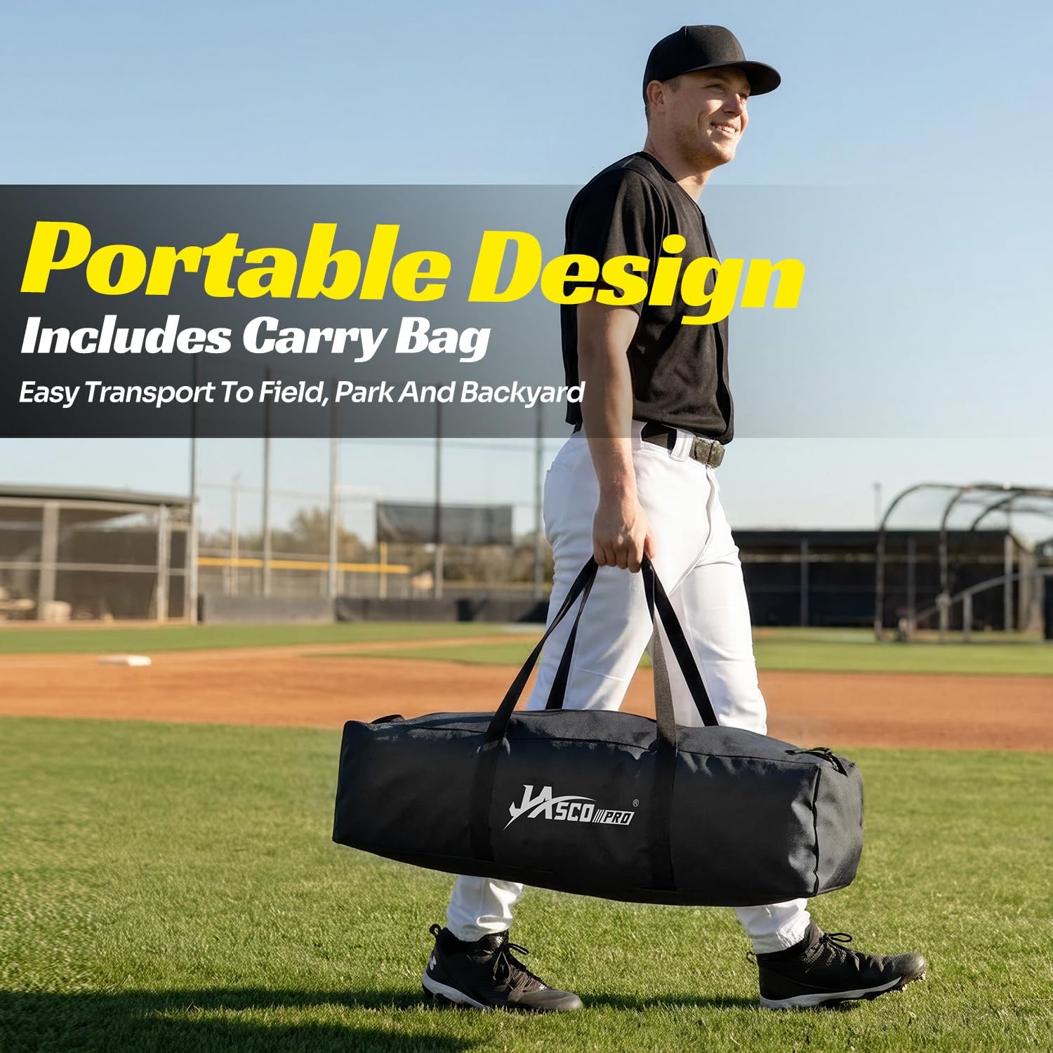 Baseball Hitting Trainer with 4 Power Bands,Auto Reset Softball Swing Trainer For Batting,Hitting Practice,Height Adjustable 31-47 inch Baseball Training Equipment With Metal Stakes & Carry Bag