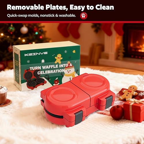 Miniatura 6 de Máquina de gofres doble de 4 pulgadas, waflera antiadherente 2 en 1, platos extraíbles, calefacción doble independiente, diseño compacto para