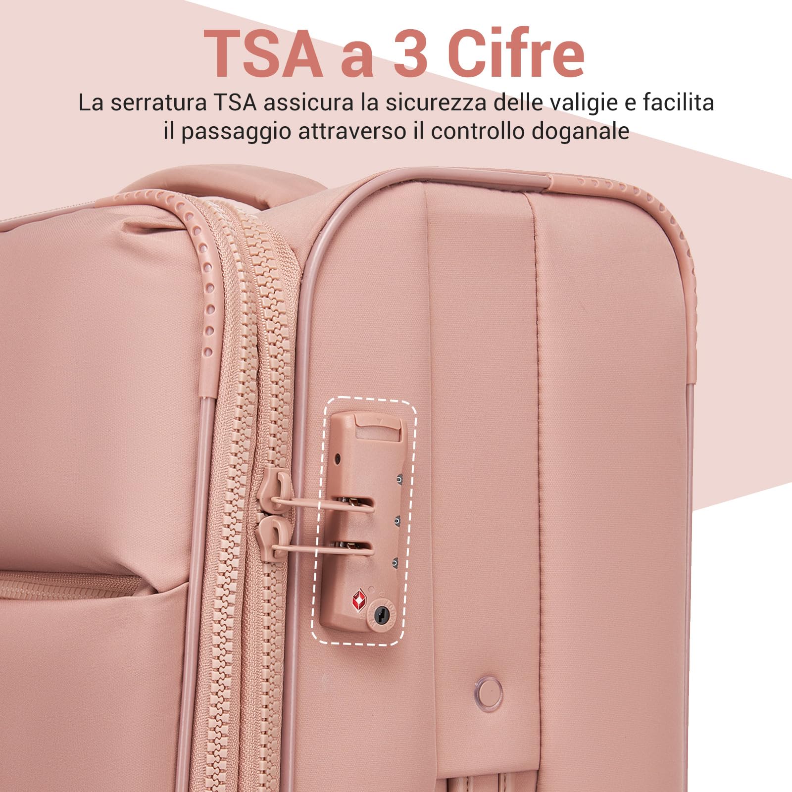 Miss Lulu Valigia Morbida Espandibile con Ruote Girevoli, Bagaglio a Mano, Valigia da Viaggio Media, 74,5 x 44 x 32 cm, Rosa