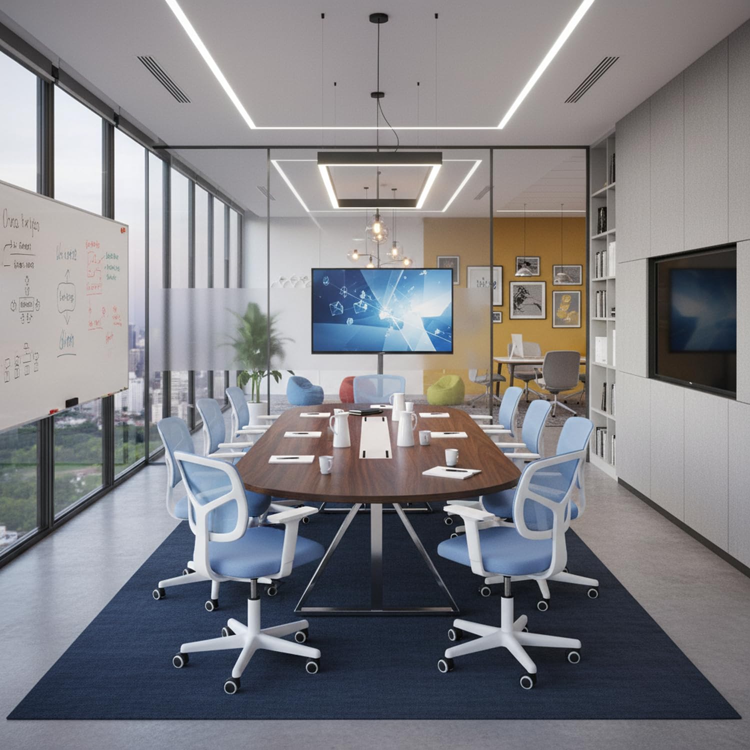 HOMYLIN Chaise de salle de réunion ergonomique, élégante chaise réglable en hauteur avec roulettes pour bureau, salle de conférence, bleu