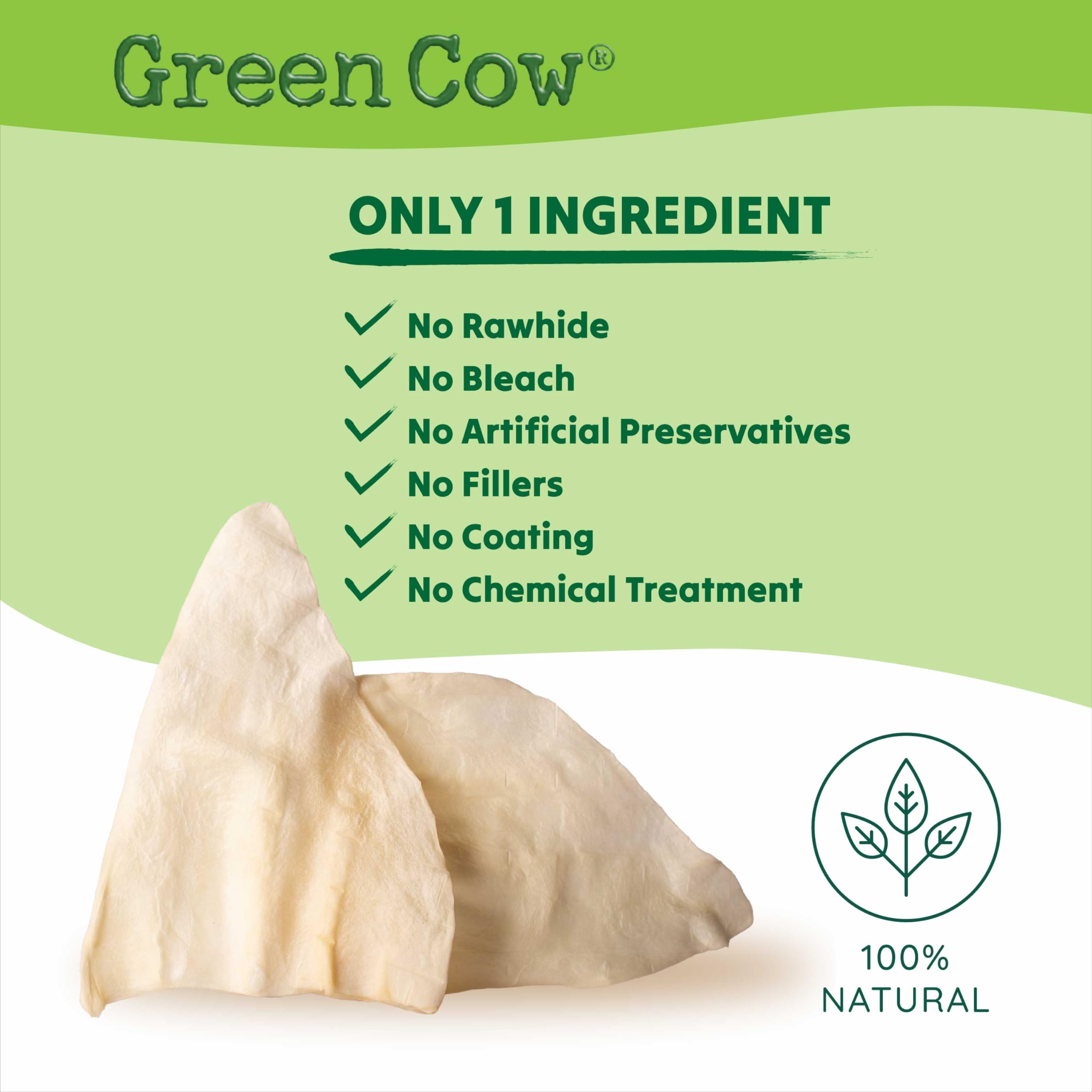 GreenCow Kauspielzeug für Hunde, 100 % natürlich, echte Kuhohren, über 12,7 cm Freilandhaltung, ohne Zusatzstoffe, Chemikalien oder Hormone, 50 Stück