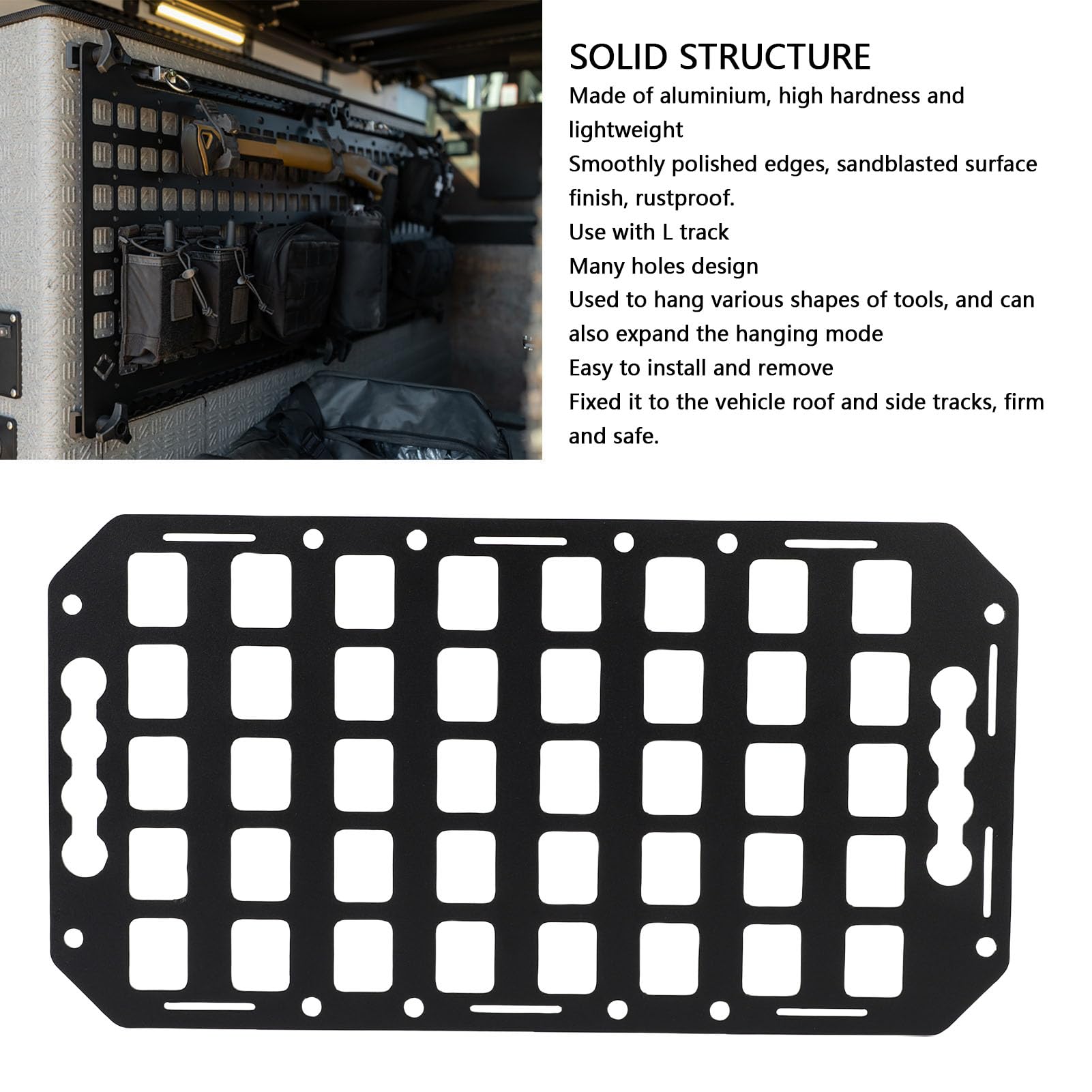 Akozon Facile à Retirer en Aluminium L Track Molle Pannel Organisateur 16.61x8.86x0.08 Poud
